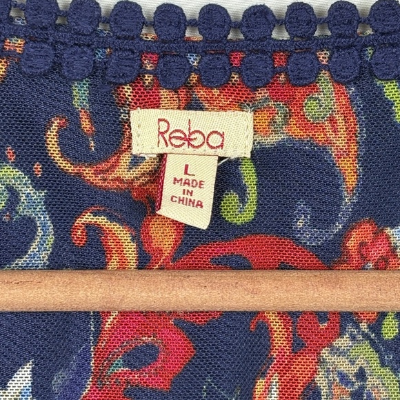 Reba Womens Long Bell Sleeve Peasant Tunic Blouse Sz L Boho Southwestern Lined - Picture 8 of 15